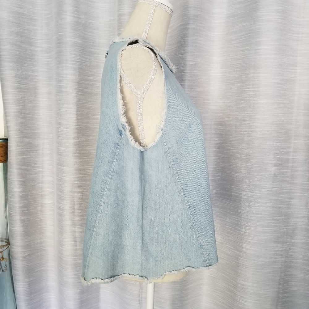 J Brand Light Blue Denim Frayed Edge Tank - Picture 5 of 10
